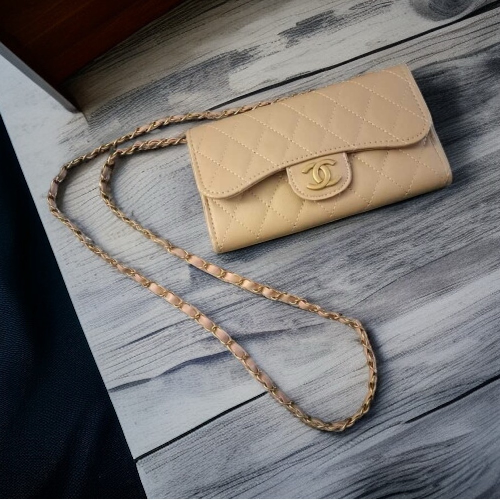 Beige and Burgundy Wallet Purse